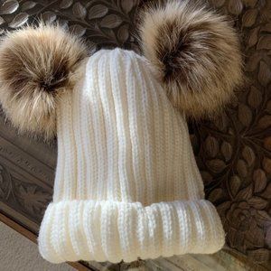 Kids Boys Girls Winter Beanie Hat with Pompom Ears Elastic Knitted Toddler